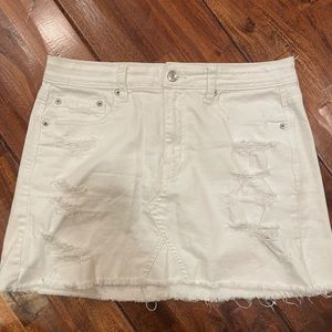 Distressed White Jean Skirt
